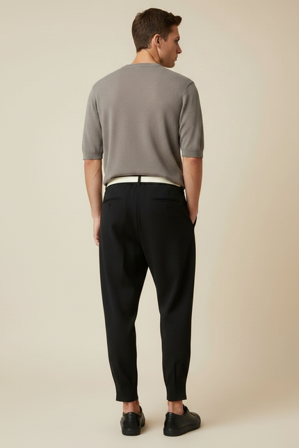 Pantalon À Pince Noir Plissé Décontracté Homme Cordon - Gabardine - vue 2