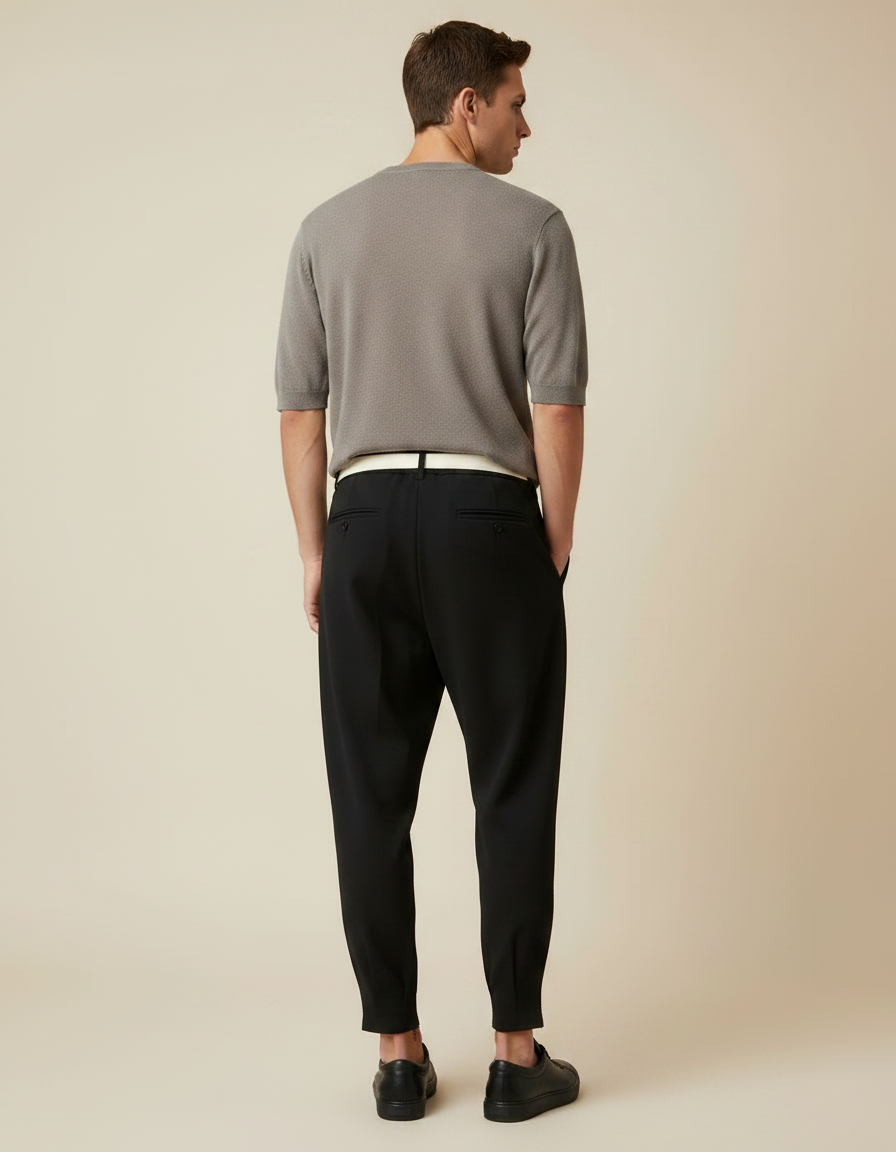 Pantalon À Pince Noir Plissé Décontracté Homme Cordon - Gabardine - vue 2
