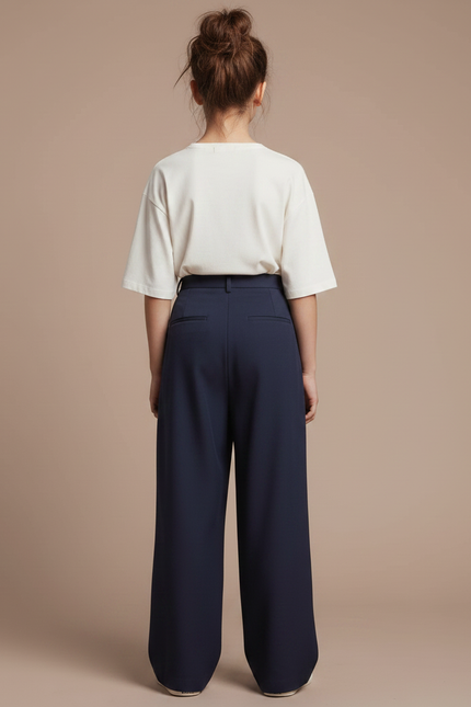 Pantalon À Pince Bleu Marine Ample Plissé Décontracté - Gabardine - vue 2