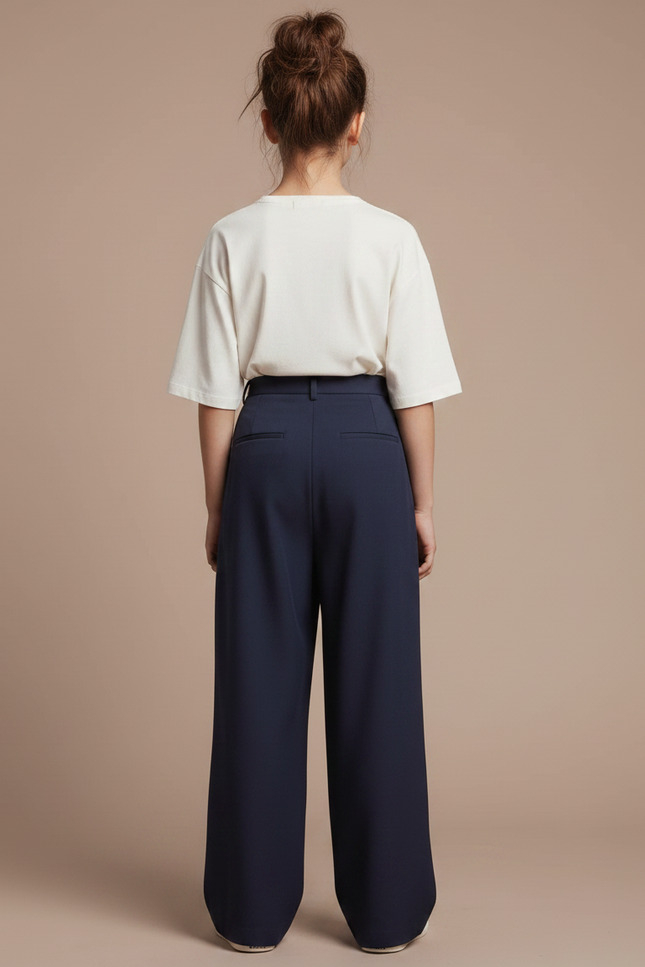 Pantalon À Pince Bleu Marine Ample Plissé Décontracté - Gabardine - vue 2