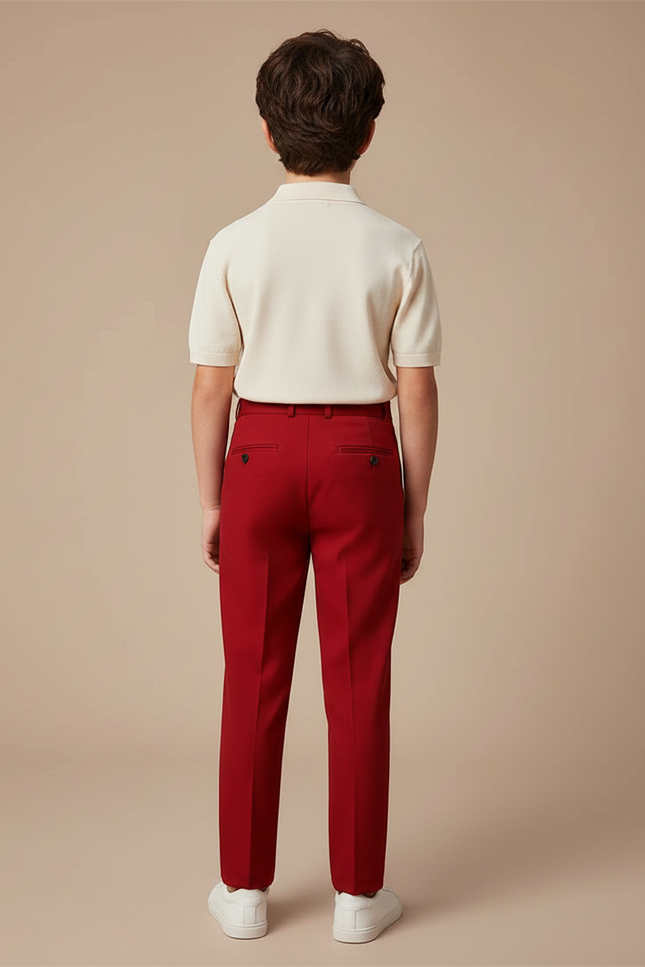 Pantalon À Pince Rouge Droit Élégant Garçon - Gabardine - vue 2