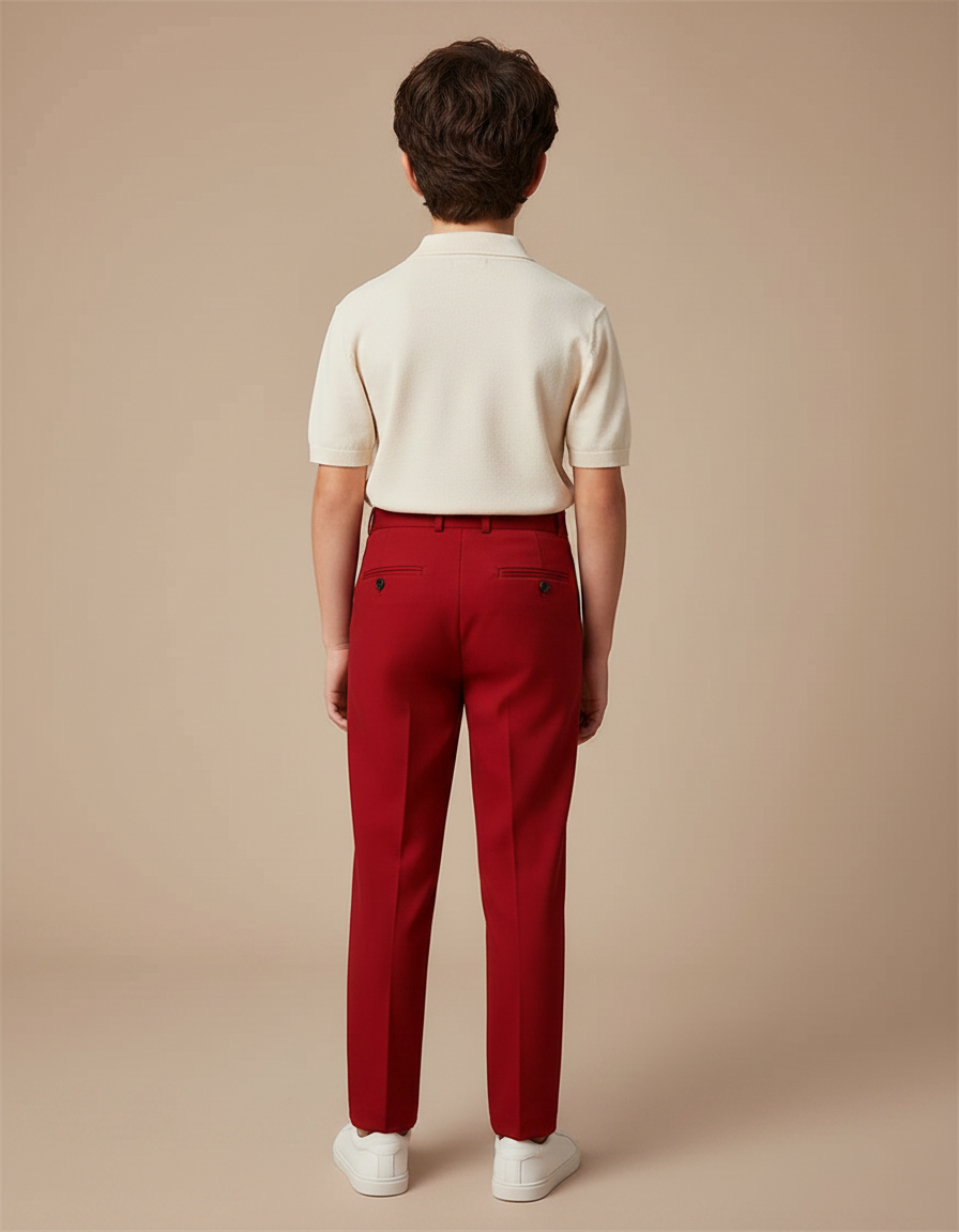 Pantalon À Pince Rouge Droit Élégant Garçon - Gabardine - vue 2