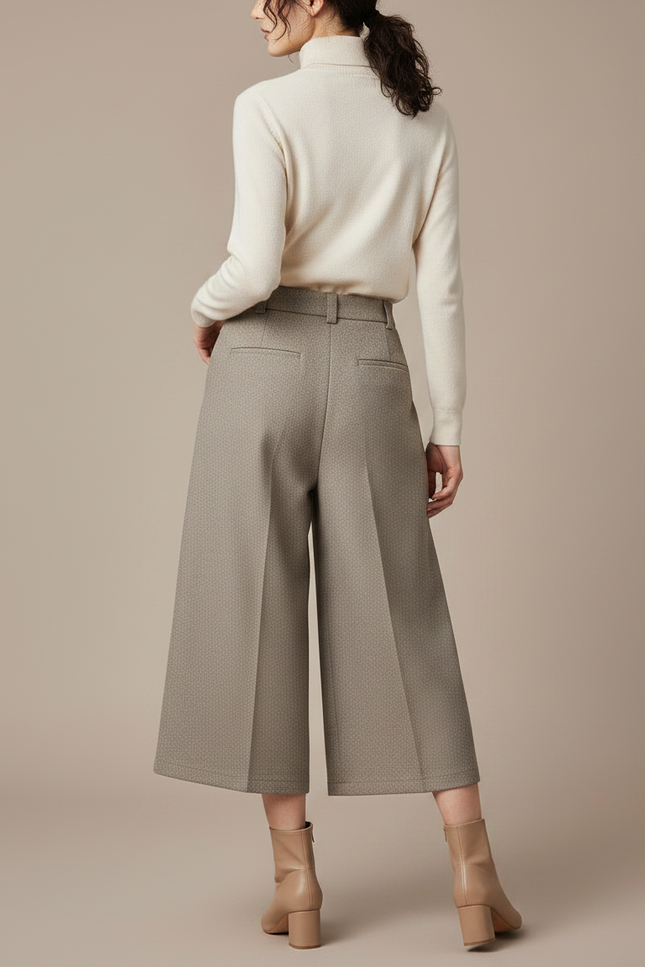 Pantalon À Pince Gris Texturé Ample Plissé Élégant - Laine - vue 2