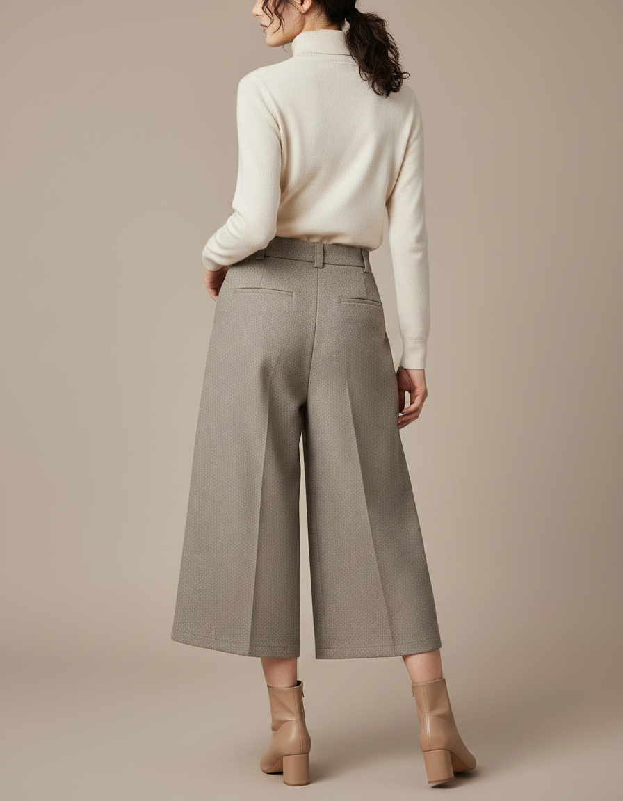 Pantalon À Pince Gris Texturé Ample Plissé Élégant - Laine - vue 2