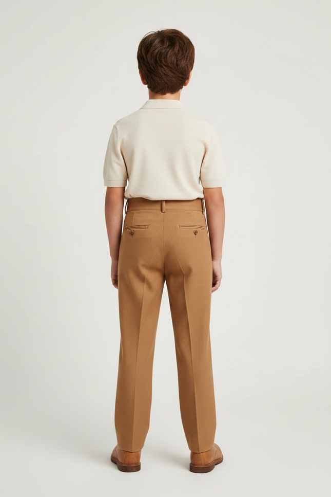 Pantalon À Pince Marron Droit Plissé Enfant Laine - vue 2