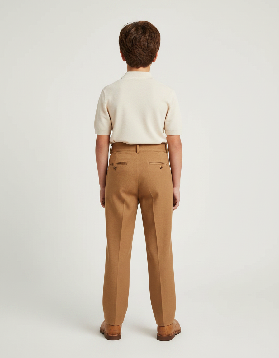 Pantalon À Pince Marron Droit Plissé Enfant Laine - vue 2