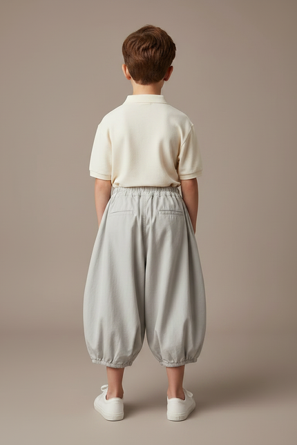 Pantalon À Pince Gris Ample Coton Enfant Décontracté - Toile - vue 2