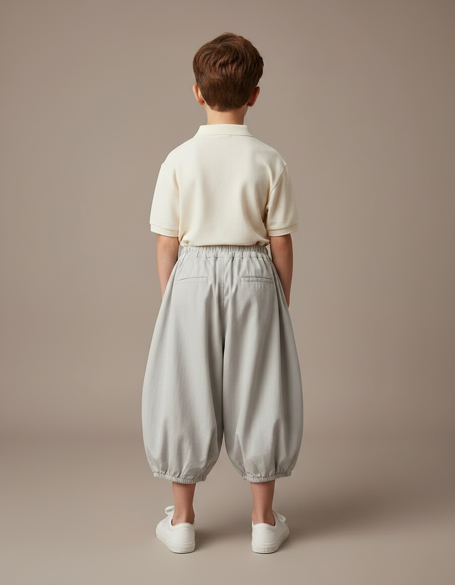 Pantalon À Pince Gris Ample Coton Enfant Décontracté - Toile - vue 2
