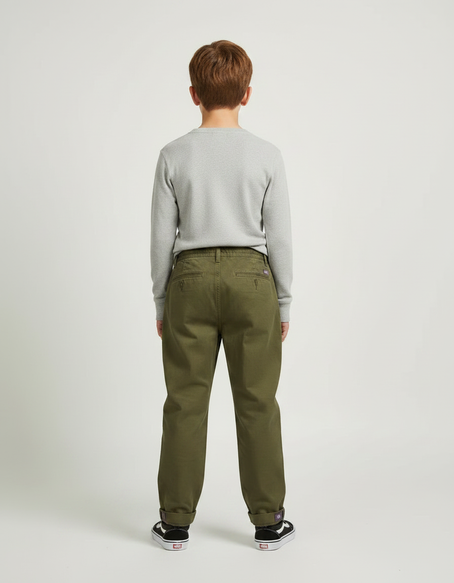 Pantalon À Pince Kaki Coton Décontracté Ample Enfant - vue 2