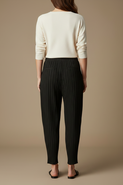 Pantalon À Pince Noir Plissé Fluide Ample Femme - Polyester - vue 2