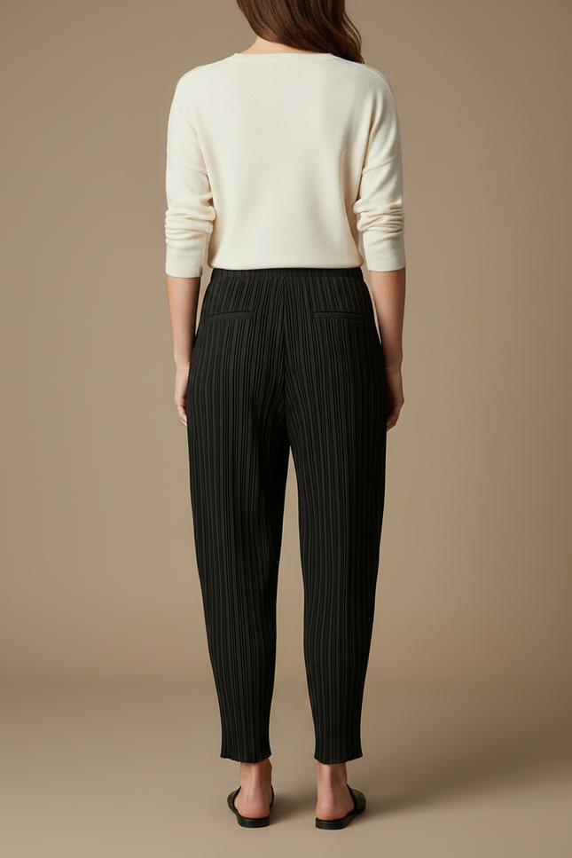 Pantalon À Pince Noir Plissé Fluide Ample Femme - Polyester - vue 2