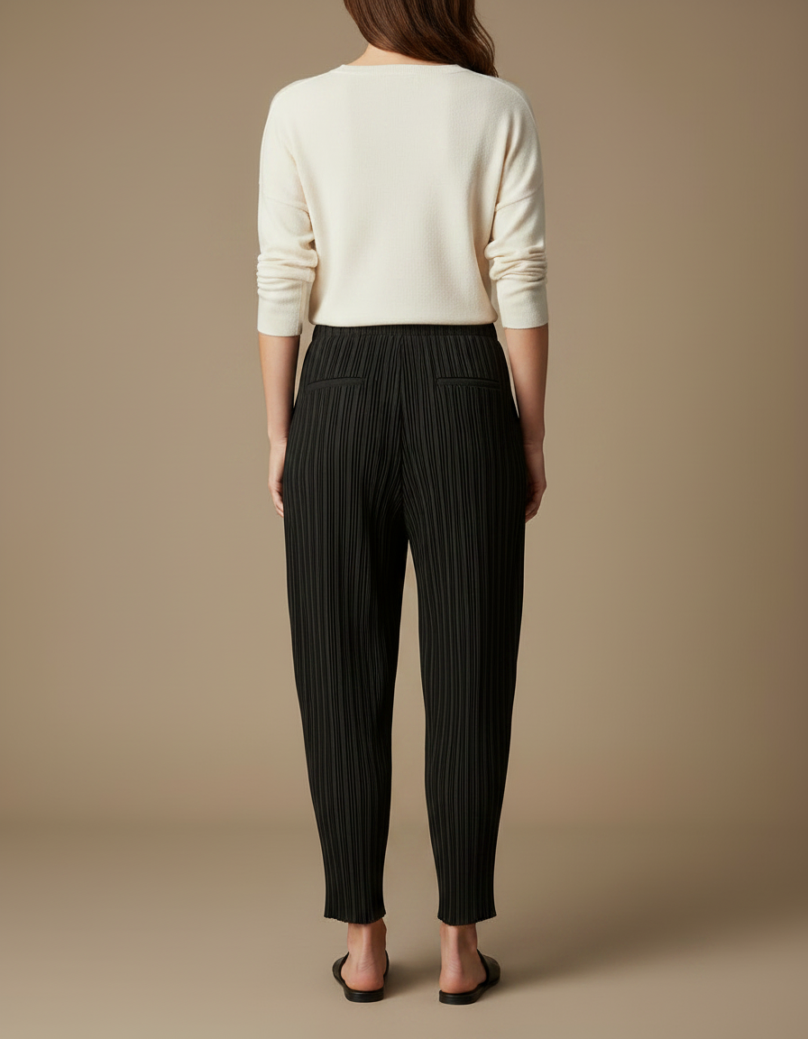 Pantalon À Pince Noir Plissé Fluide Ample Femme - Polyester - vue 2
