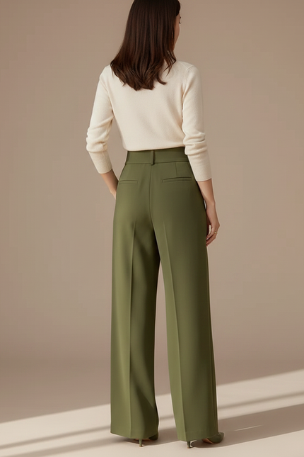 Pantalon À Pince Vert Militaire Ample Fluide Femme - Kaki Viscose - vue 2