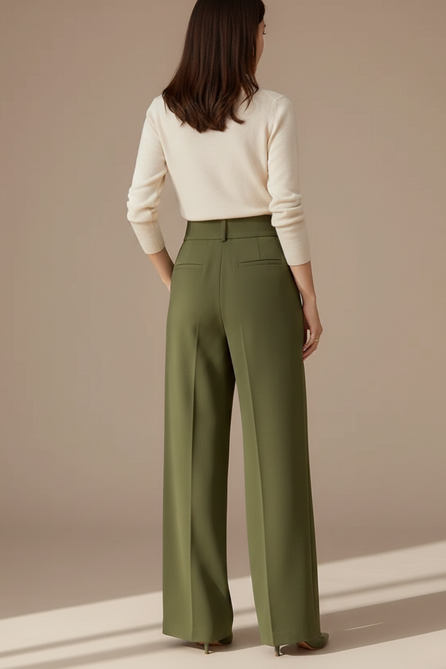Pantalon À Pince Vert Militaire Ample Fluide Femme - Kaki Viscose - vue 2