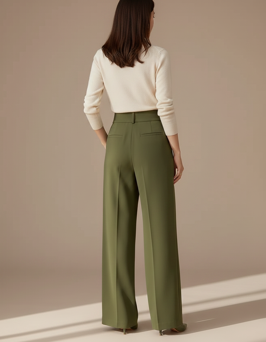 Pantalon À Pince Vert Militaire Ample Fluide Femme - Kaki Viscose - vue 2