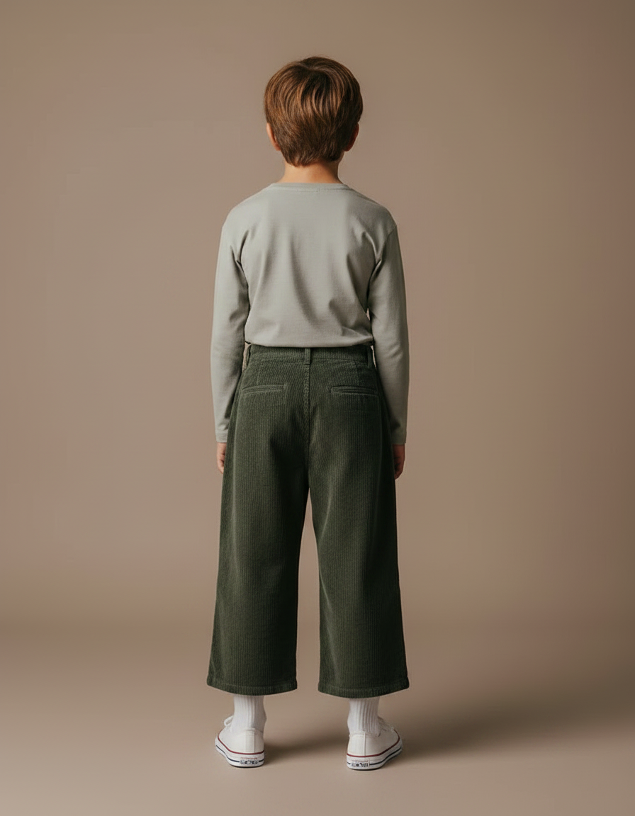 Pantalon À Pince A086 - Vert Cordé - vue 2