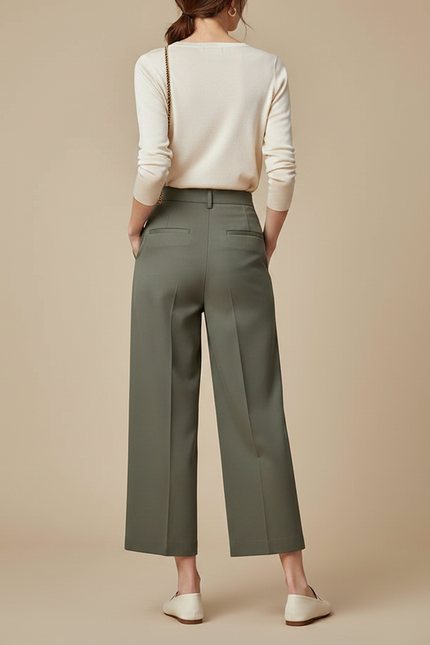 Pantalon À Pince Kaki Ample Décontracté Fluide Femme - Gabardine - vue 2