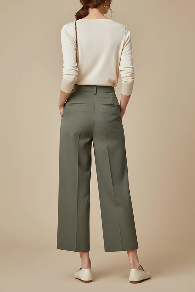 Pantalon À Pince Kaki Ample Décontracté Fluide Femme - Gabardine - vue 2