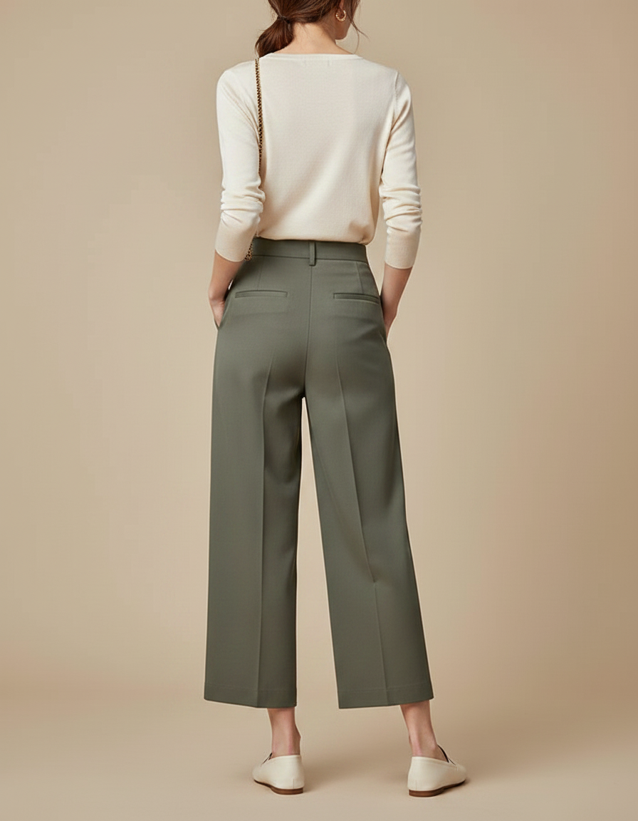 Pantalon À Pince Kaki Ample Décontracté Fluide Femme - Gabardine - vue 2