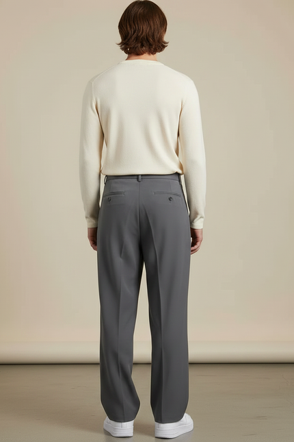 Pantalon À Pince Gris Ample Plissé Décontracté Homme - Polyester - vue 2
