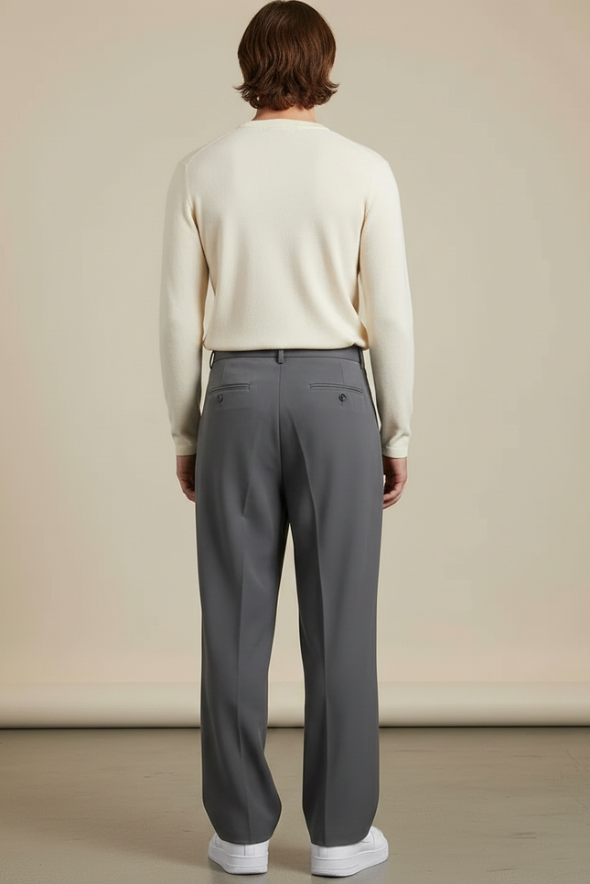 Pantalon À Pince Gris Ample Plissé Décontracté Homme - Polyester - vue 2