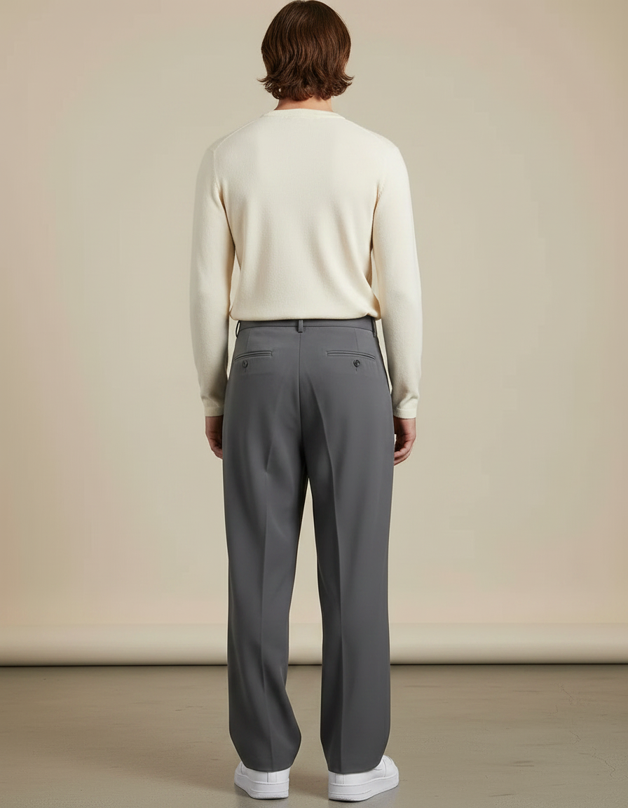 Pantalon À Pince Gris Ample Plissé Décontracté Homme - Polyester - vue 2