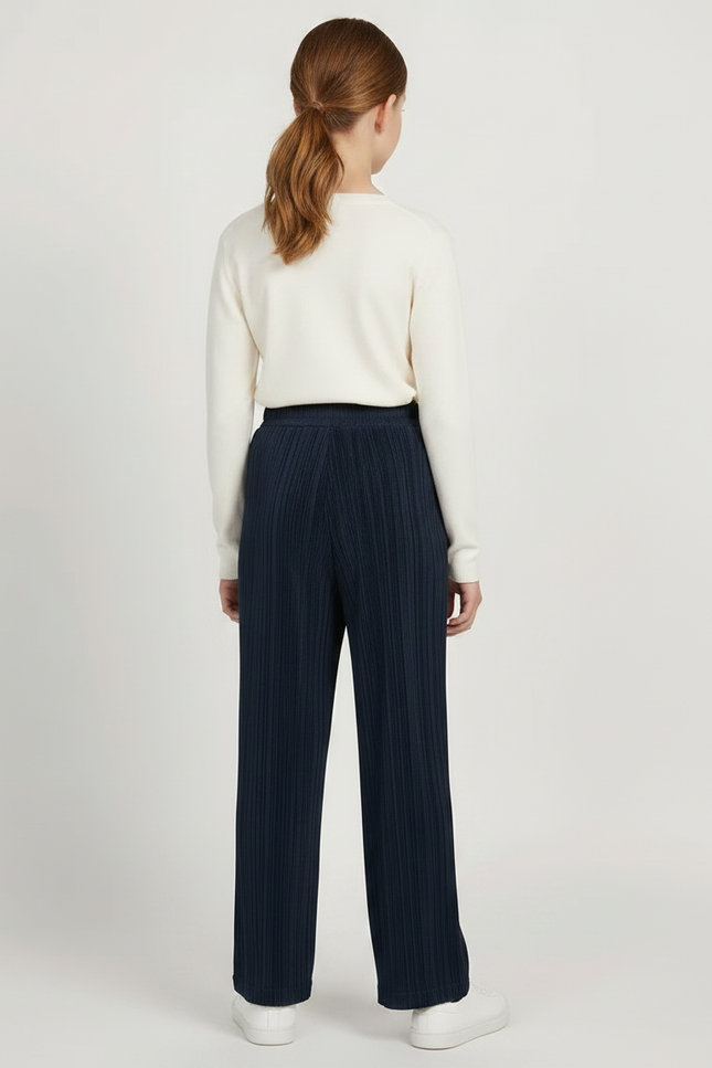 Pantalon À Pince Bleu Marine Ample Plissé Décontracté Enfant - Maille - vue 2