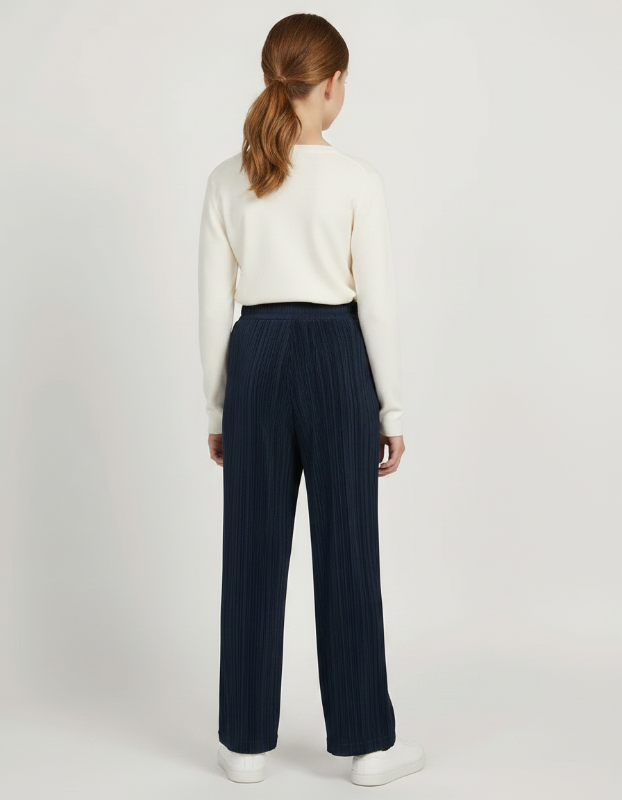 Pantalon À Pince Bleu Marine Ample Plissé Décontracté Enfant - Maille - vue 2