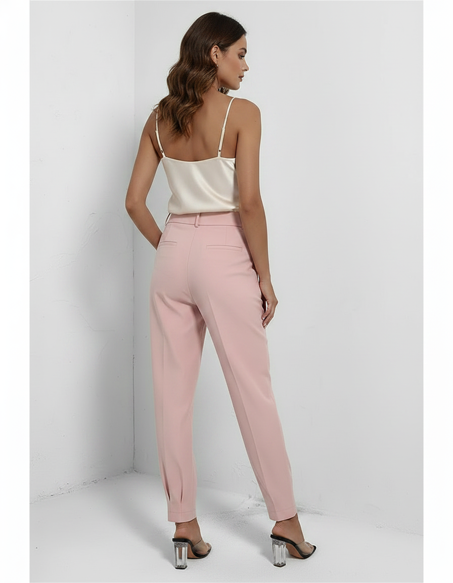 Pantalon À Pince Rose Poudré Taille Haute Décontracté - Polyester - vue 2