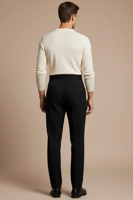 Pantalon À Pince Noir Droit Taille Haute Élégant Homme - Laine - vue 2