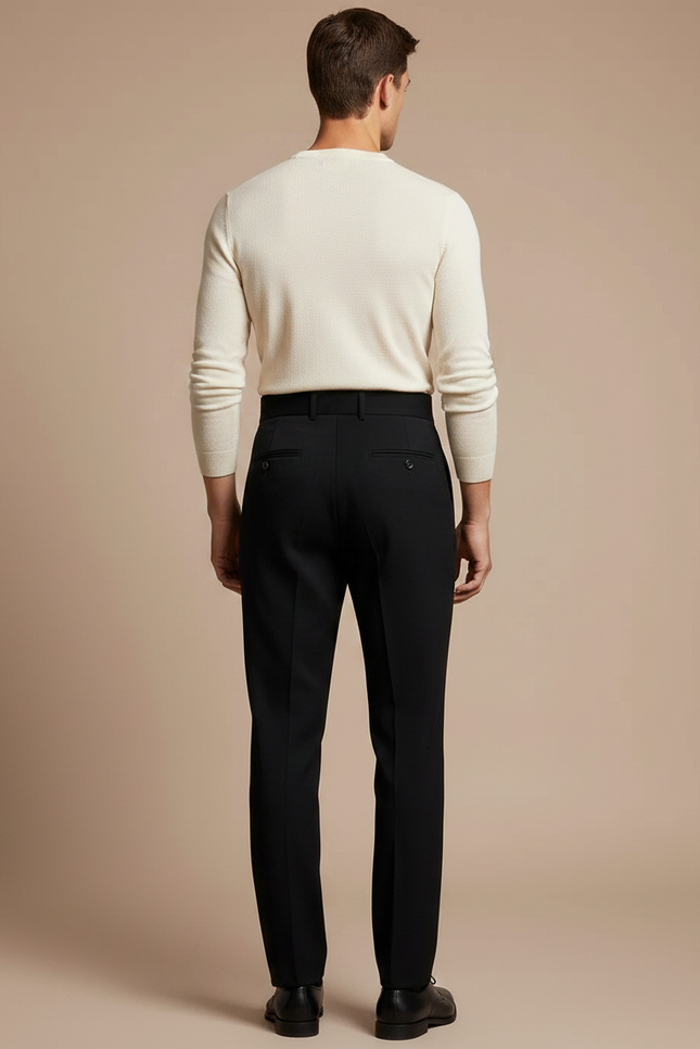 Pantalon À Pince Noir Droit Taille Haute Élégant Homme - Laine - vue 2