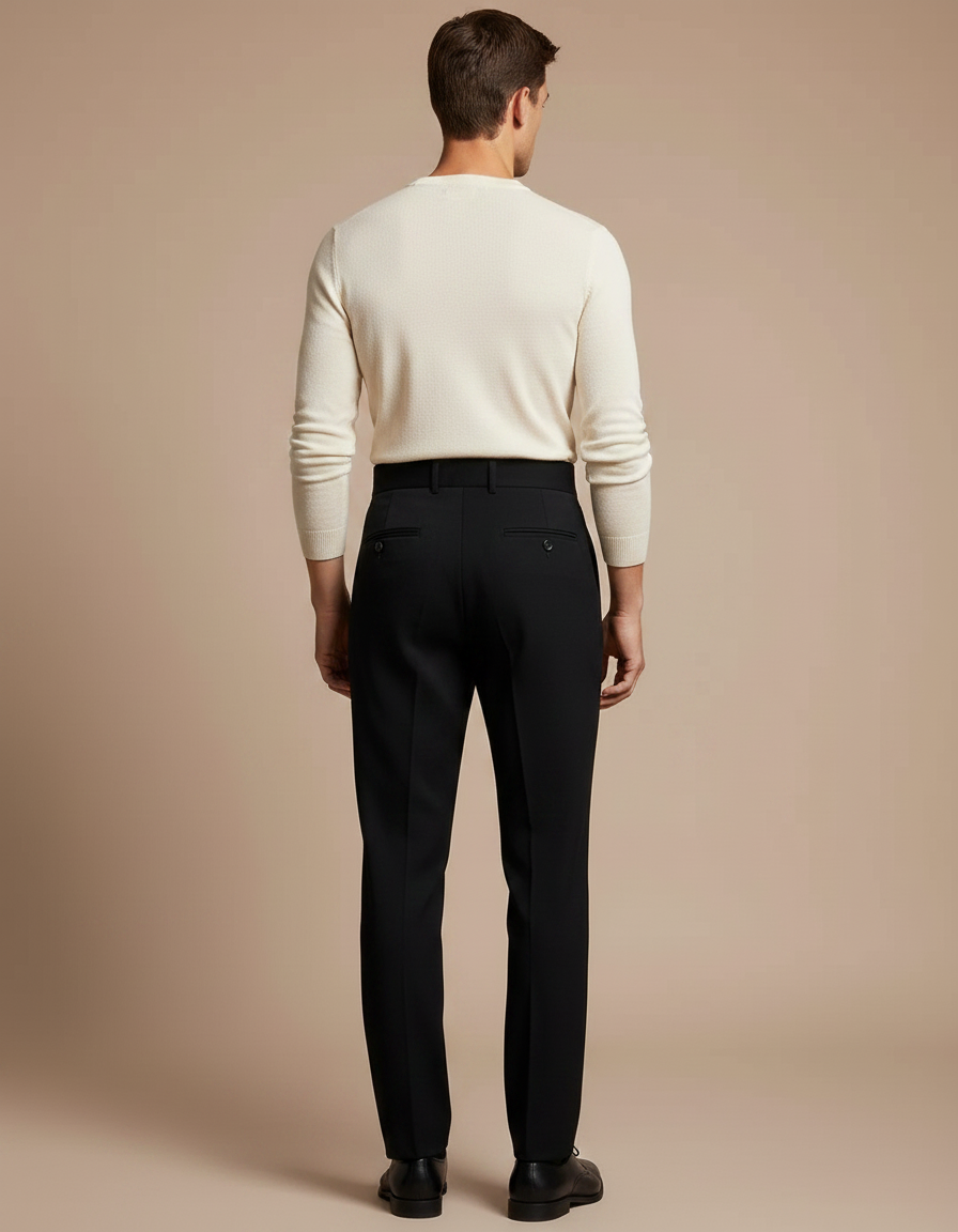 Pantalon À Pince Noir Droit Taille Haute Élégant Homme - Laine - vue 2