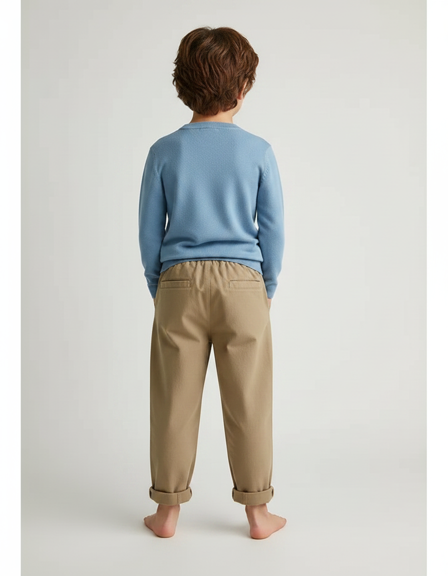 Pantalon À Pince Kaki Ample Coton Enfant Casual - vue 2