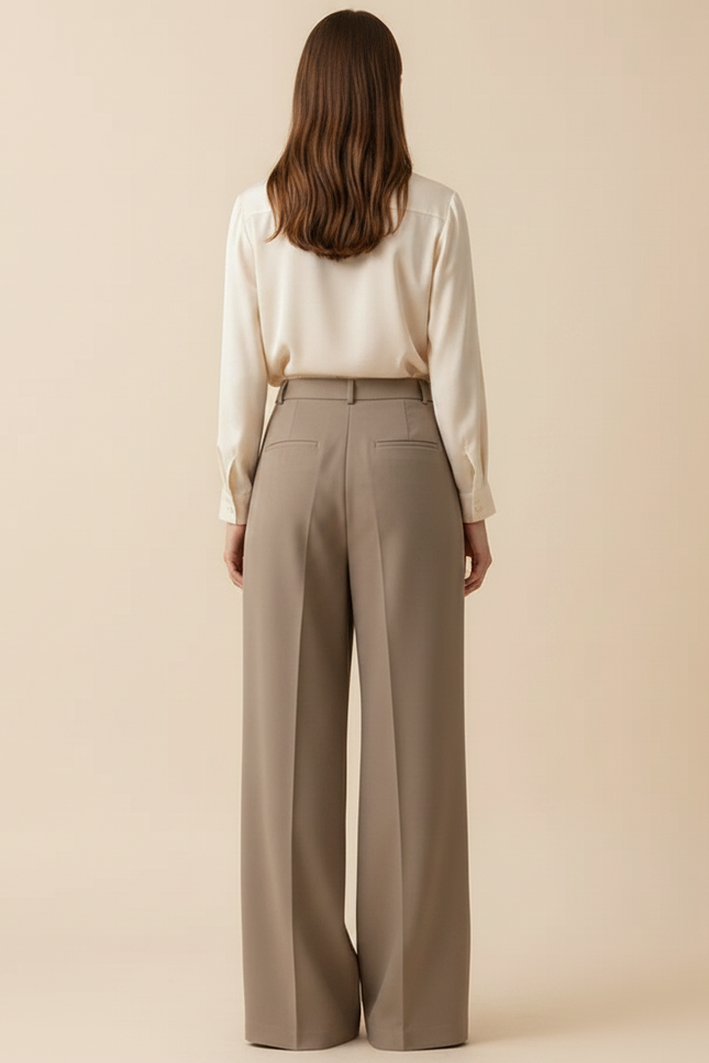Pantalon À Pince Plissé Beige Taille Haute Ample Élégant - Gabardine - vue 2