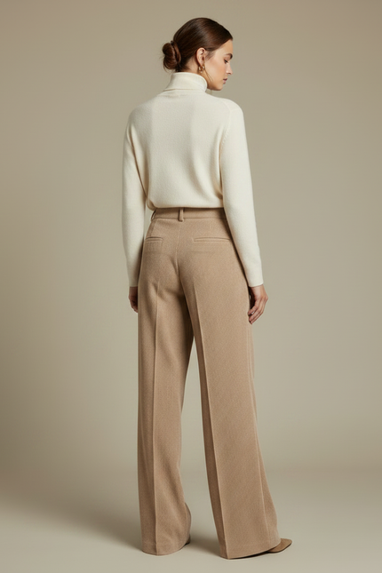 Pantalon À Pince Beige Côtelé Ample Taille Haute Femme - Cordé - vue 2
