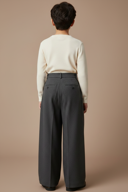 Pantalon À Pince Gris Ample Plissé Laine - vue 2