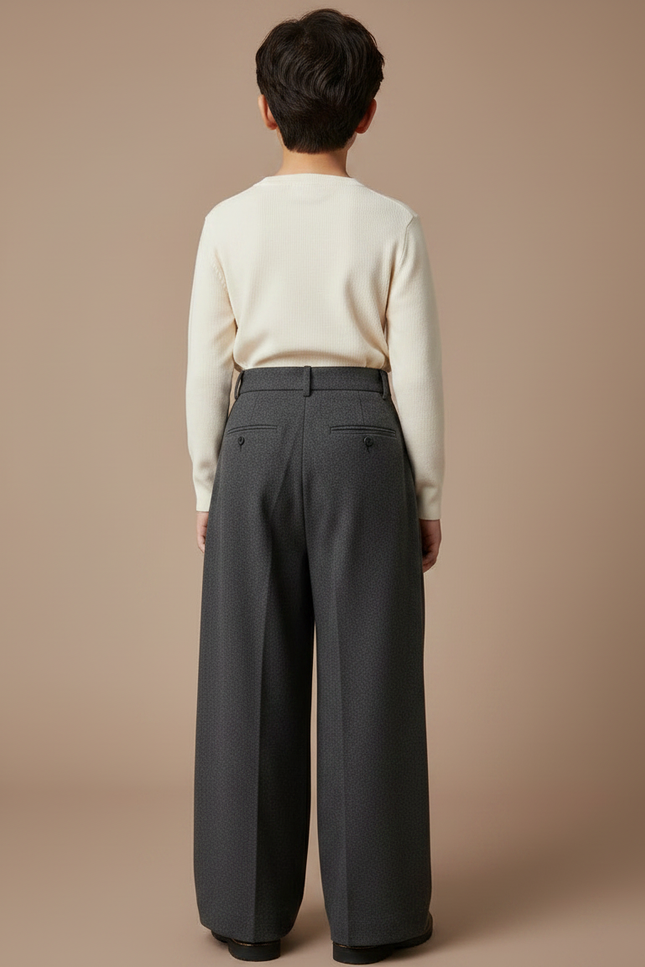 Pantalon À Pince Gris Ample Plissé Laine - vue 2
