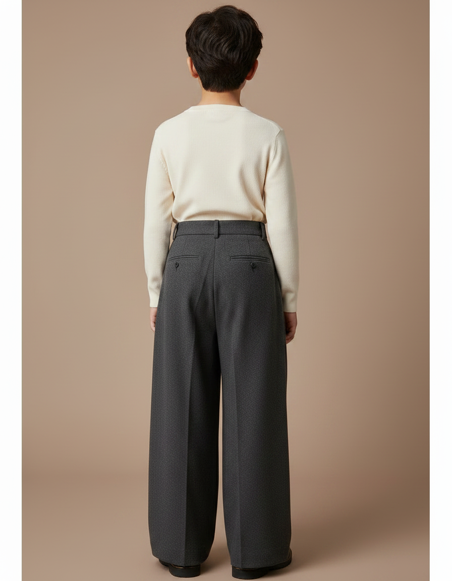 Pantalon À Pince Gris Ample Plissé Laine - vue 2