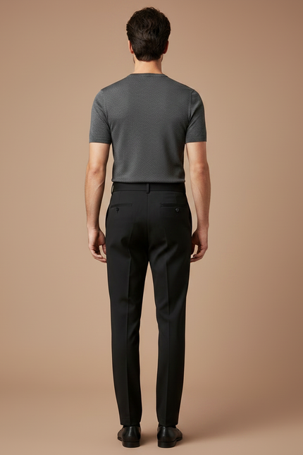 Pantalon À Pince Noir Plissé Élégant Homme Ajusté - Gabardine - vue 2