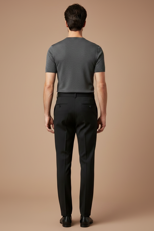 Pantalon À Pince Noir Plissé Élégant Homme Ajusté - Gabardine - vue 2