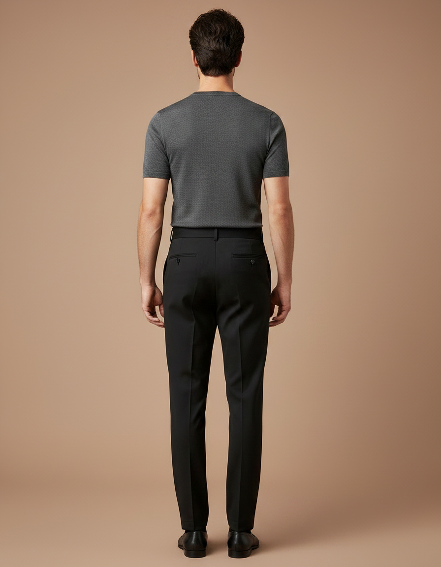 Pantalon À Pince Noir Plissé Élégant Homme Ajusté - Gabardine - vue 2