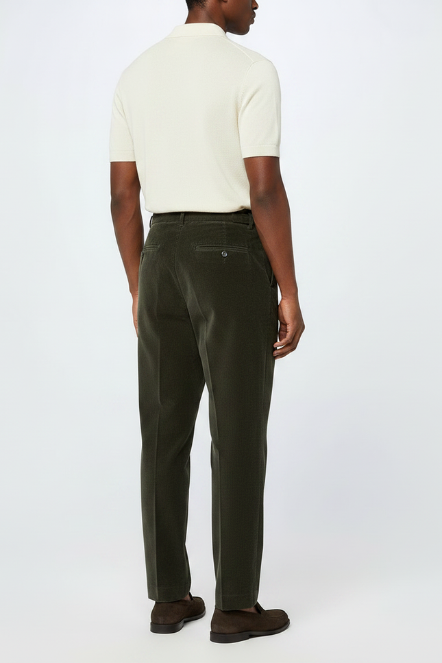 Pantalon À Pince Vert Côtelé Plissé Décontracté Homme - Cordé - vue 2