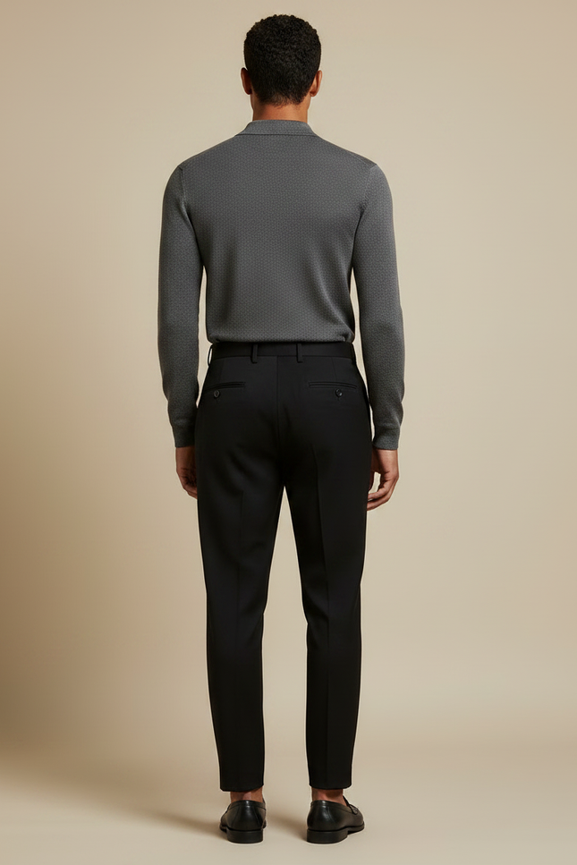 Pantalon À Pince Noir Plissé Élégant Fuselé Homme - Gabardine - vue 2