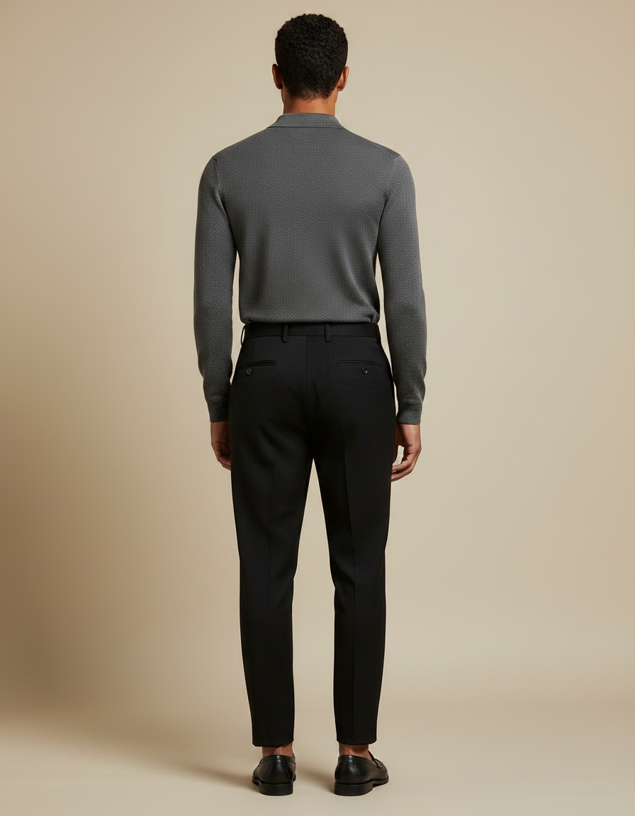 Pantalon À Pince Noir Plissé Élégant Fuselé Homme - Gabardine - vue 2