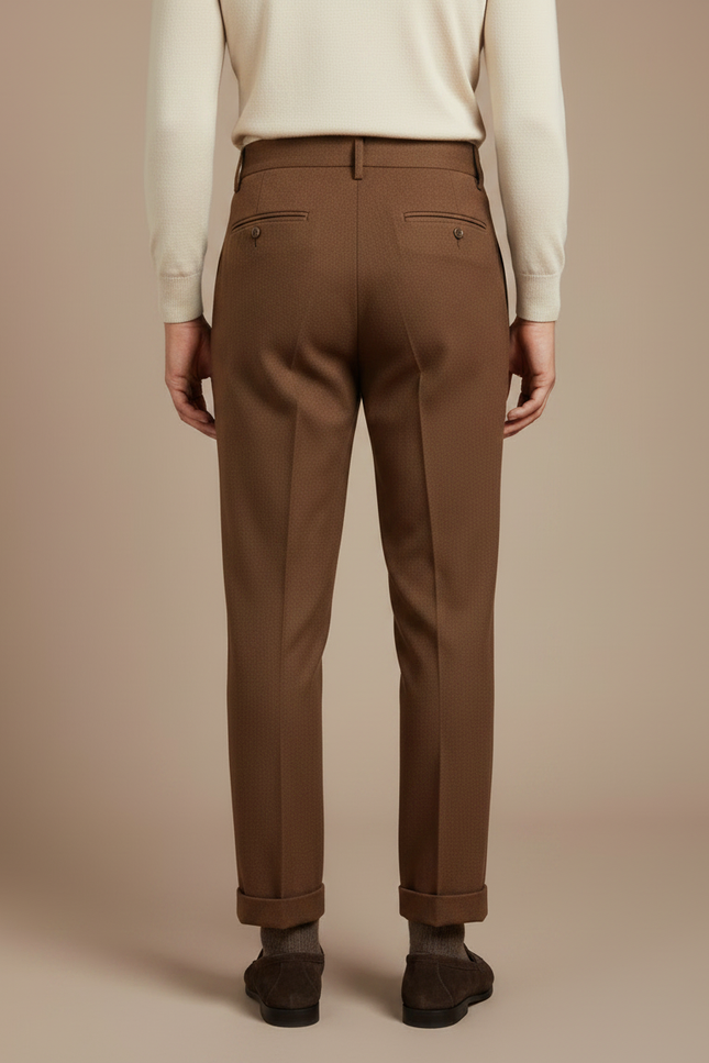 Pantalon À Pince Marron Laine Plissé Droit Homme - vue 2