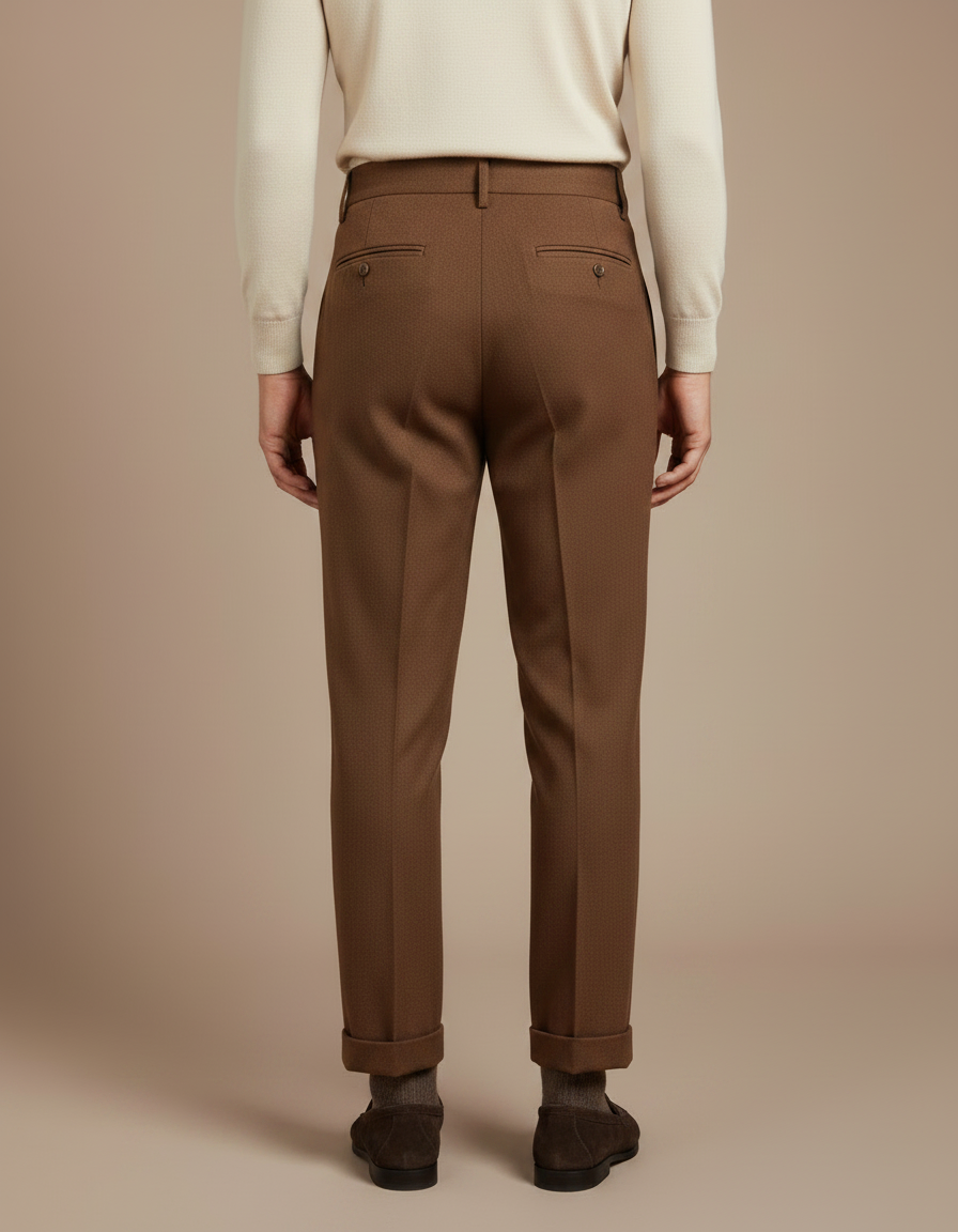 Pantalon À Pince Marron Laine Plissé Droit Homme - vue 2