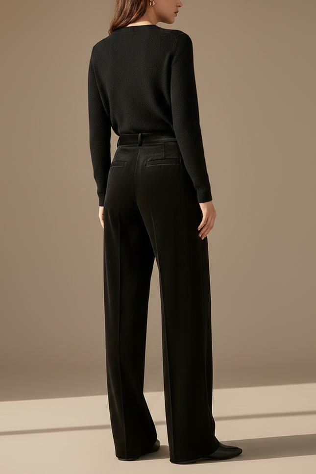 Pantalon À Pince Noir Velours Ample Élégant Femme - vue 2