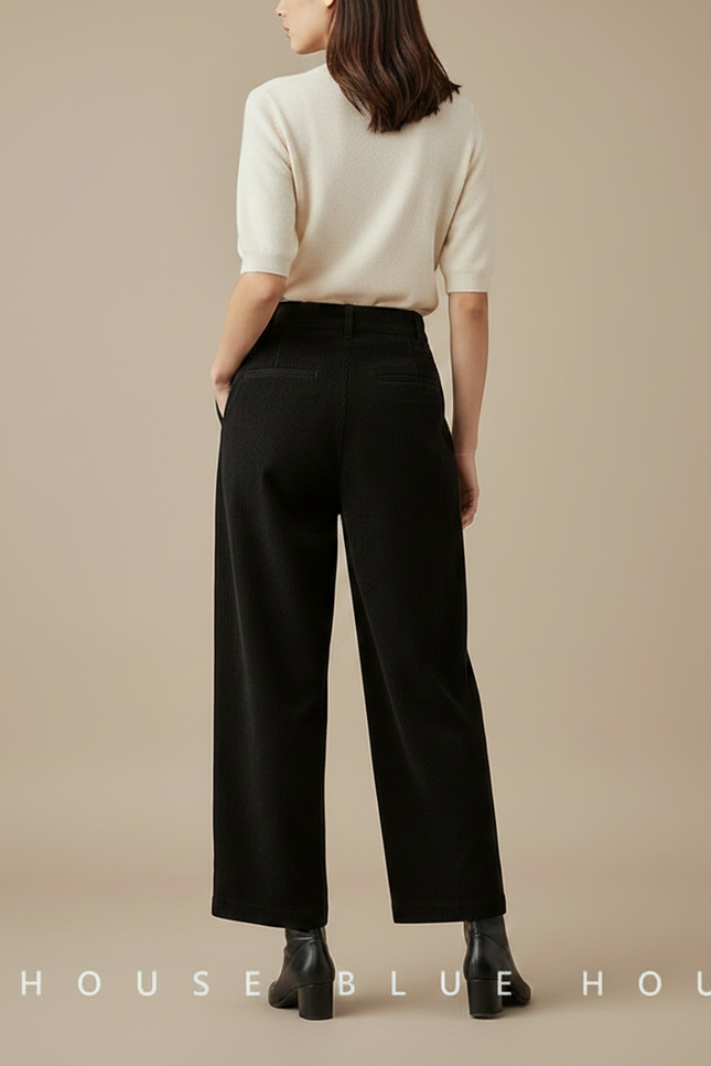 Pantalon À Pince Noir Côtelé Ample Décontracté Vintage - Cordé - vue 2
