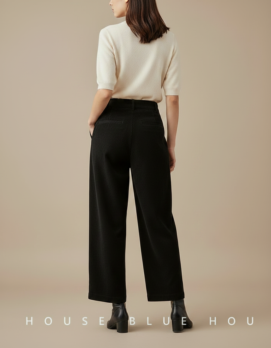 Pantalon À Pince Noir Côtelé Ample Décontracté Vintage - Cordé - vue 2