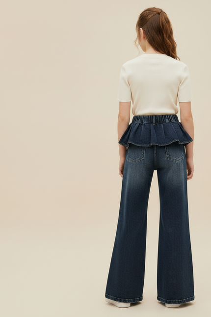 Pantalon À Pince Jean Bleu Volants Ample Fille - vue 2